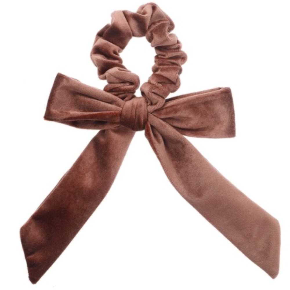 Velvet Scrunchie with bow brown